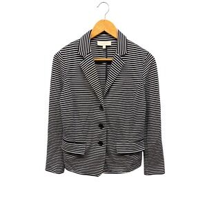 Talbots Blazer Women's Size S Navy White Striped Knit Cotton Blend Nautical